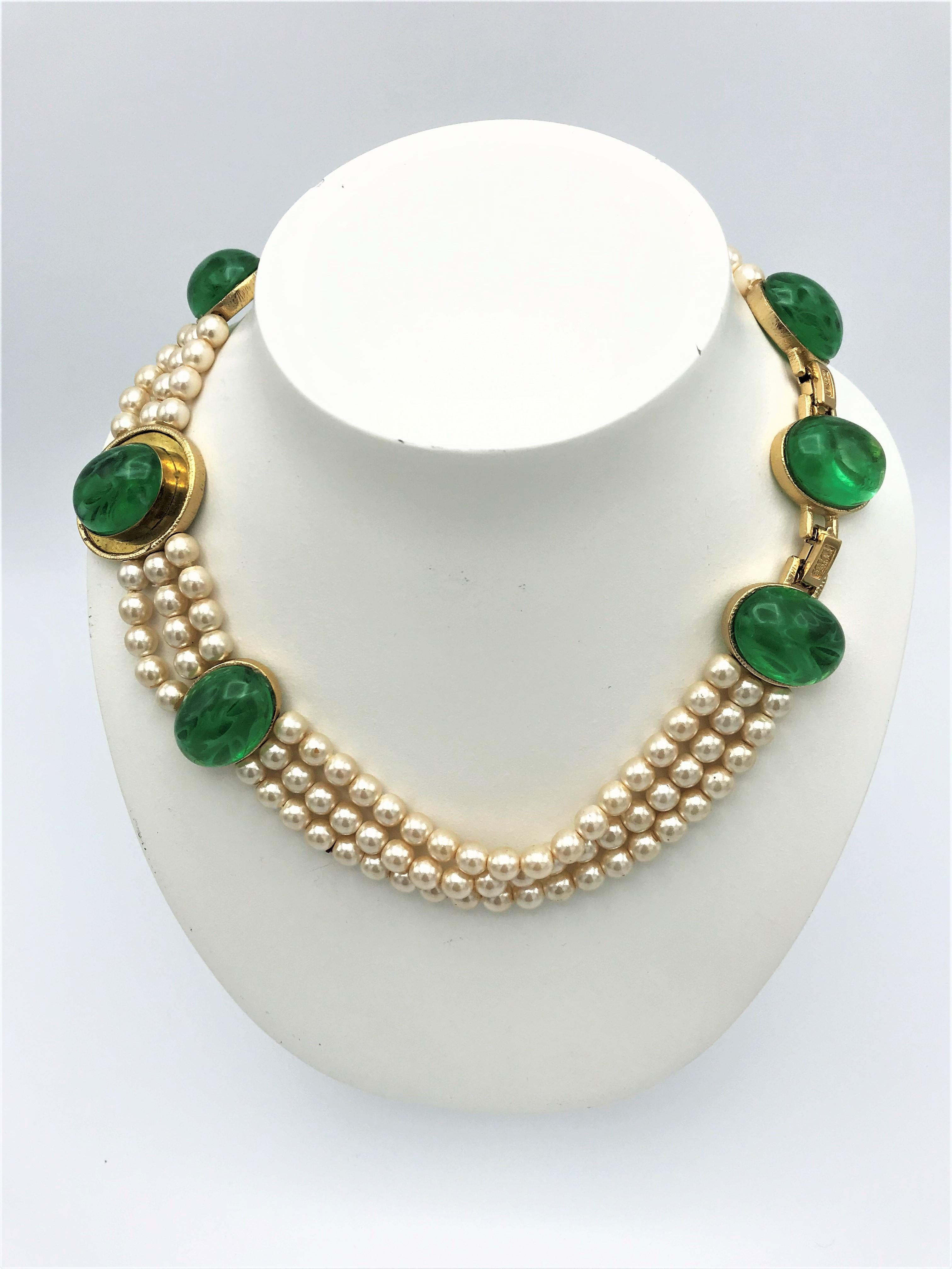 Artist Vintage Christian Dior necklace 1970-80 faux pearls with green  Gripoix
