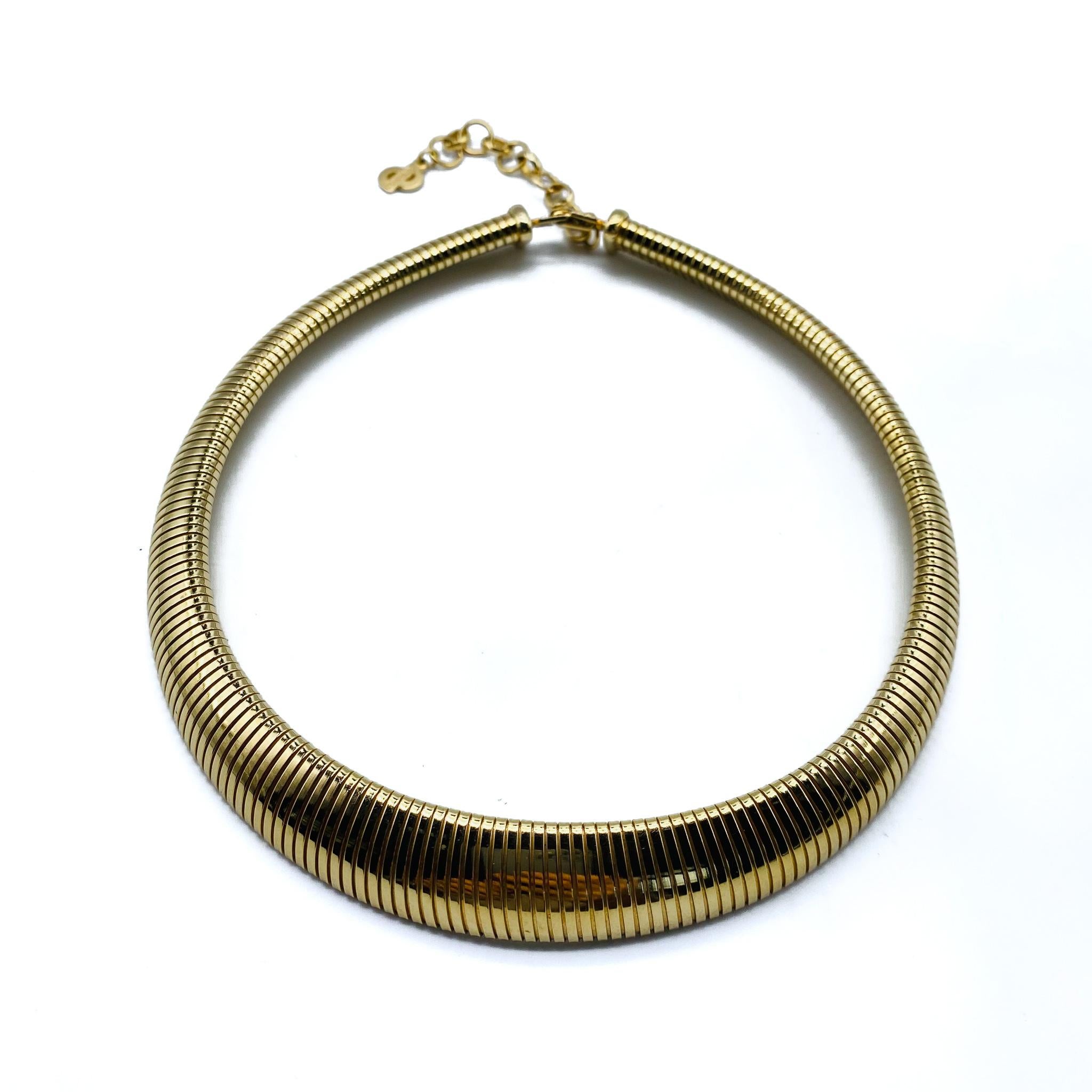 Vintage Christian Dior Gold Plated Choker Necklace 1970s In Excellent Condition In London, GB