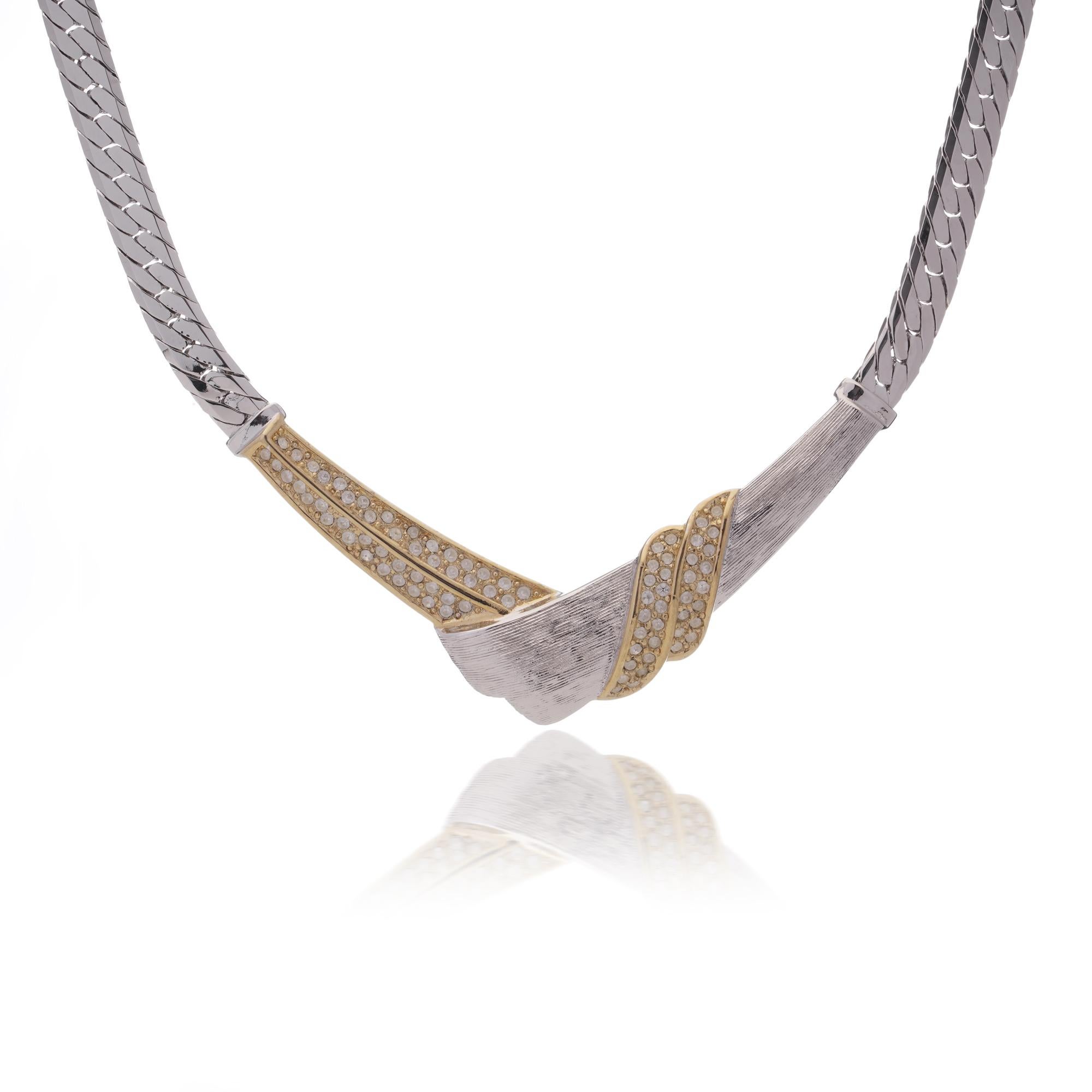 Vintage Christian Dior Necklace with Crystal Accents In Excellent Condition For Sale In Braintree, GB