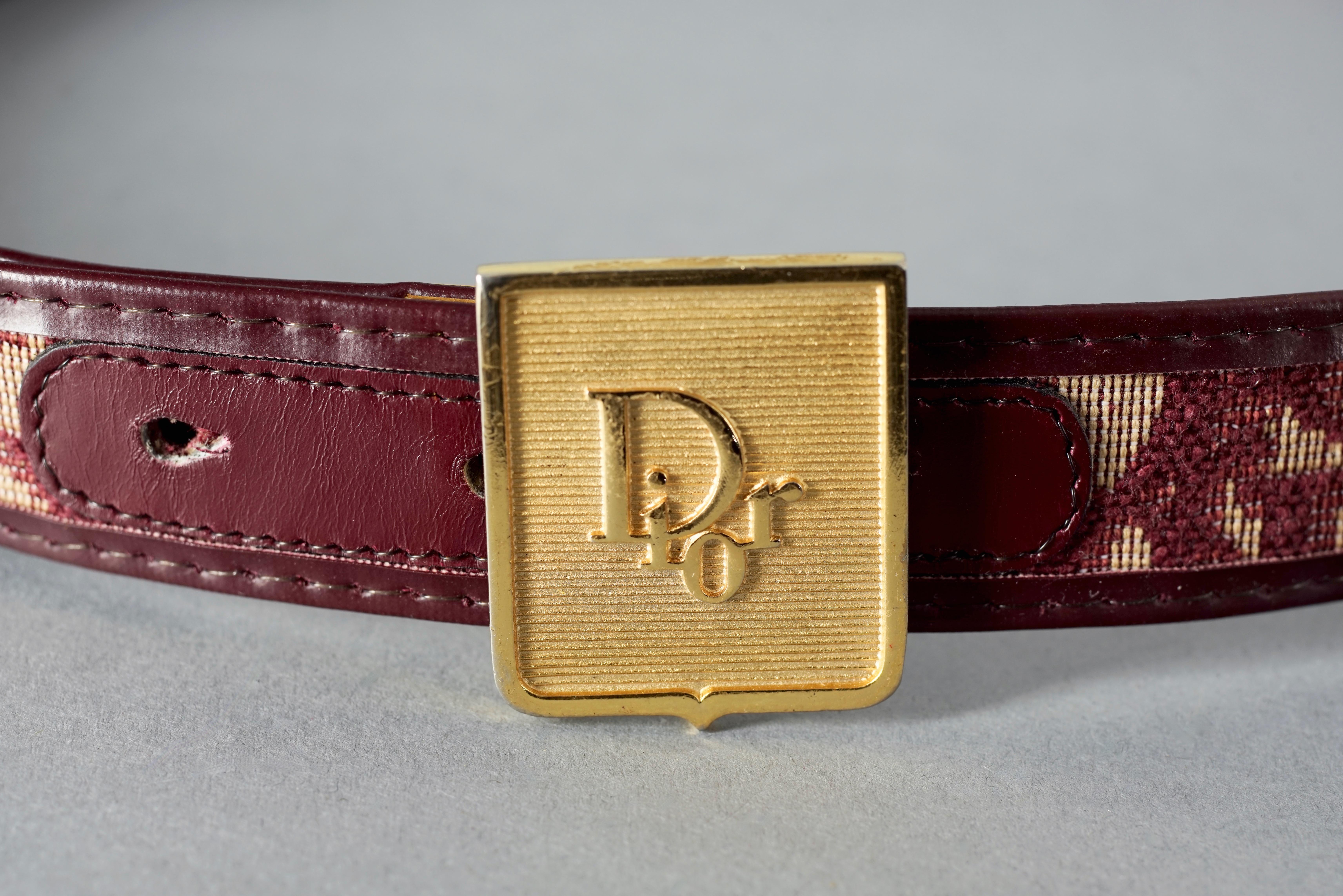 Vintage CHRISTIAN DIOR Oblique Logo Monogram Burgundy Belt For Sale 3