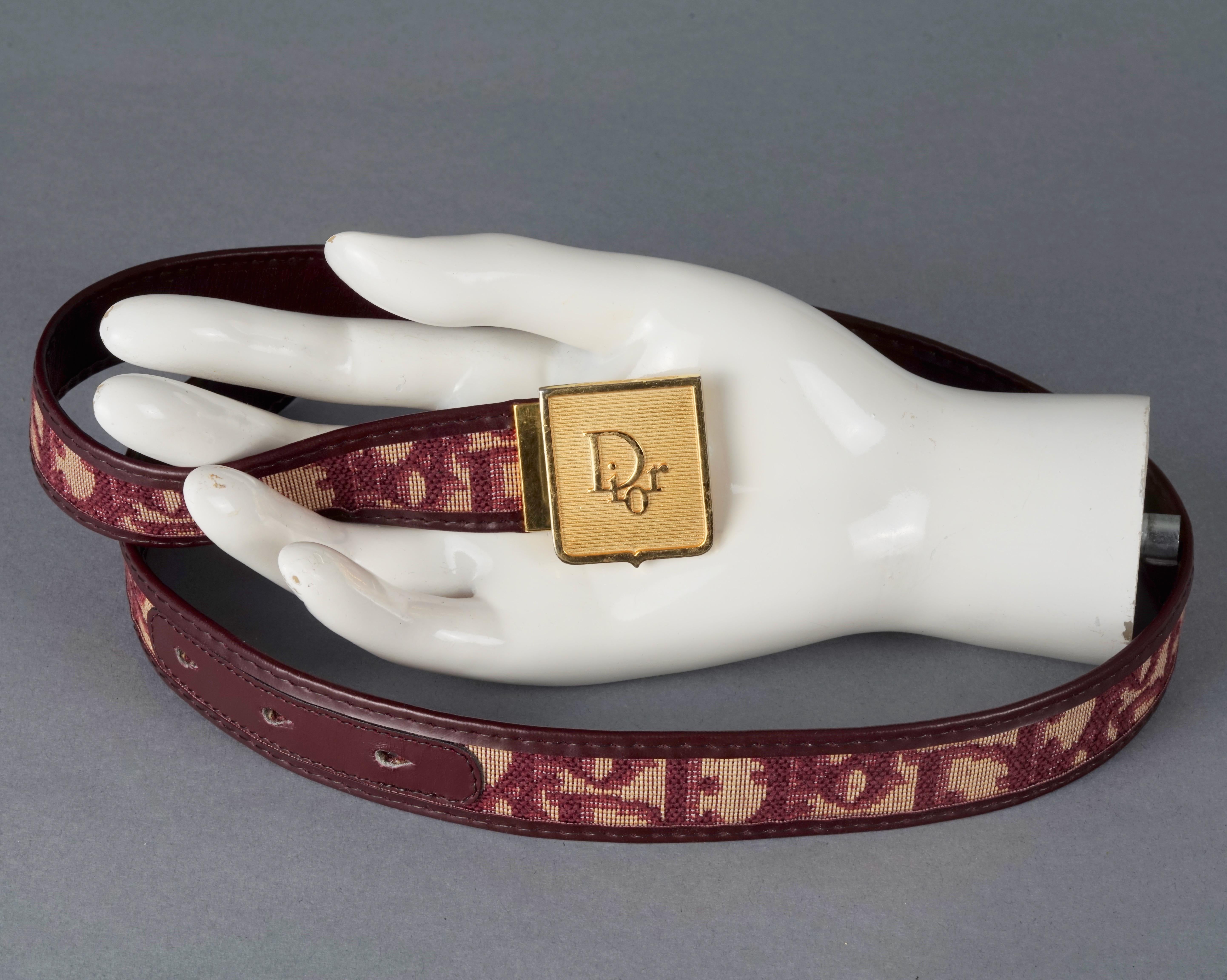 Vintage CHRISTIAN DIOR Oblique Logo Monogram Burgundy Belt For Sale 4
