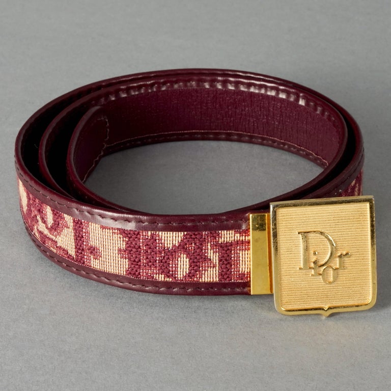 Vintage CHRISTIAN DIOR Oblique Logo Monogram Burgundy Belt For Sale at ...