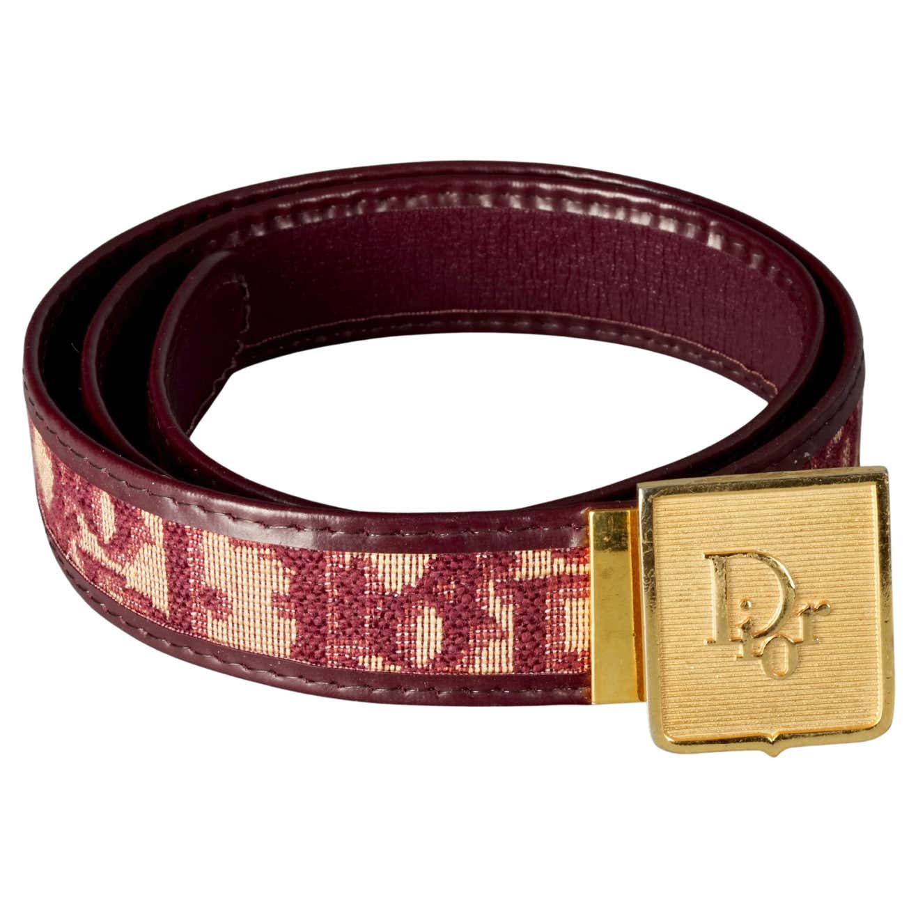 Vintage CHRISTIAN DIOR Oblique Logo Monogram Burgundy Belt For Sale at ...