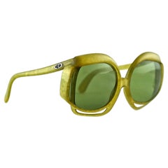 Vintage CHRISTIAN DIOR Openwork Space Age Green Oversized Sunglasses