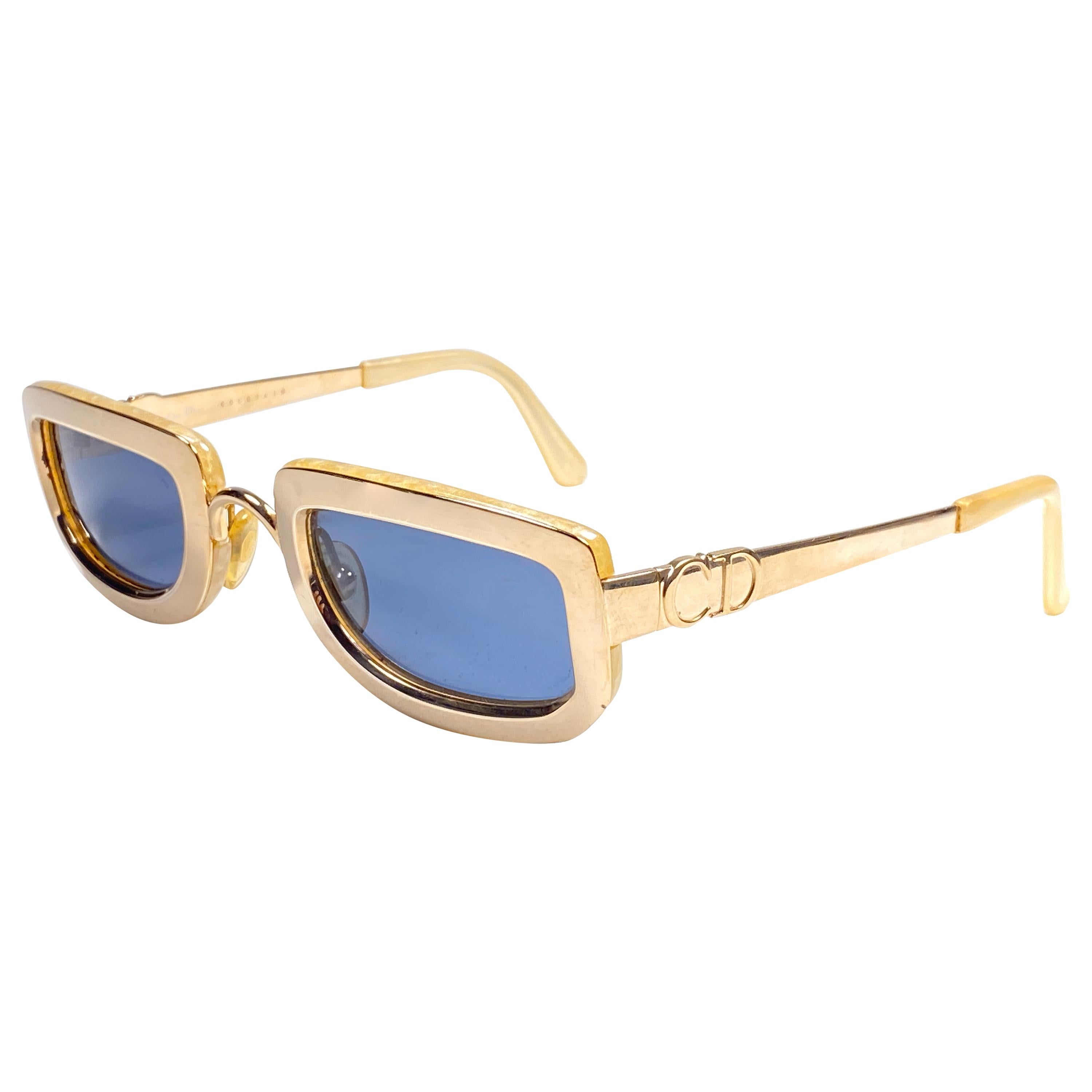 Vintage Christian Dior Oval Gold Small Grey Optyl Sunglasses 1990
