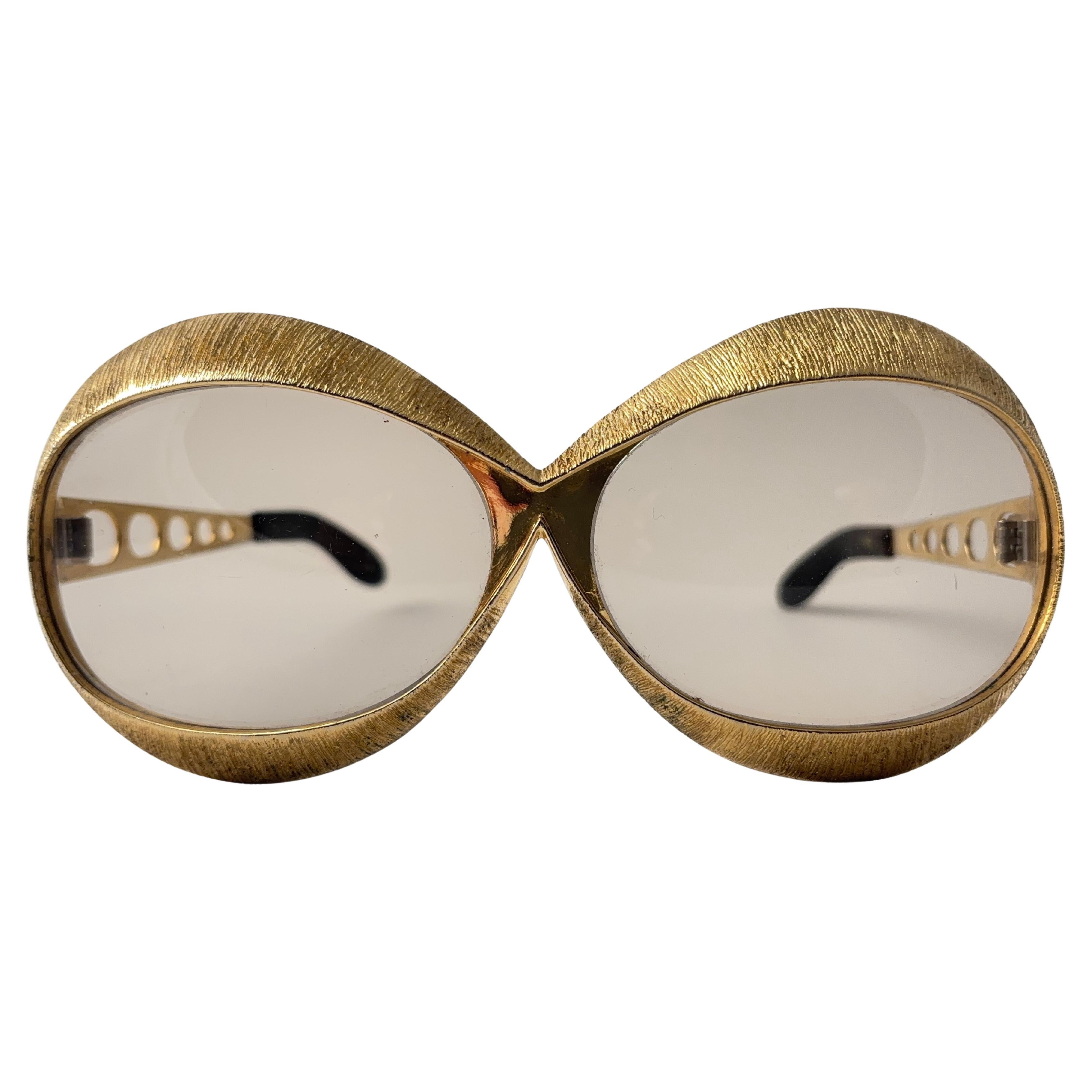 Vintage Christian Dior Übergroße Gold Sonnenbrille 1970'S Frankreich im Angebot