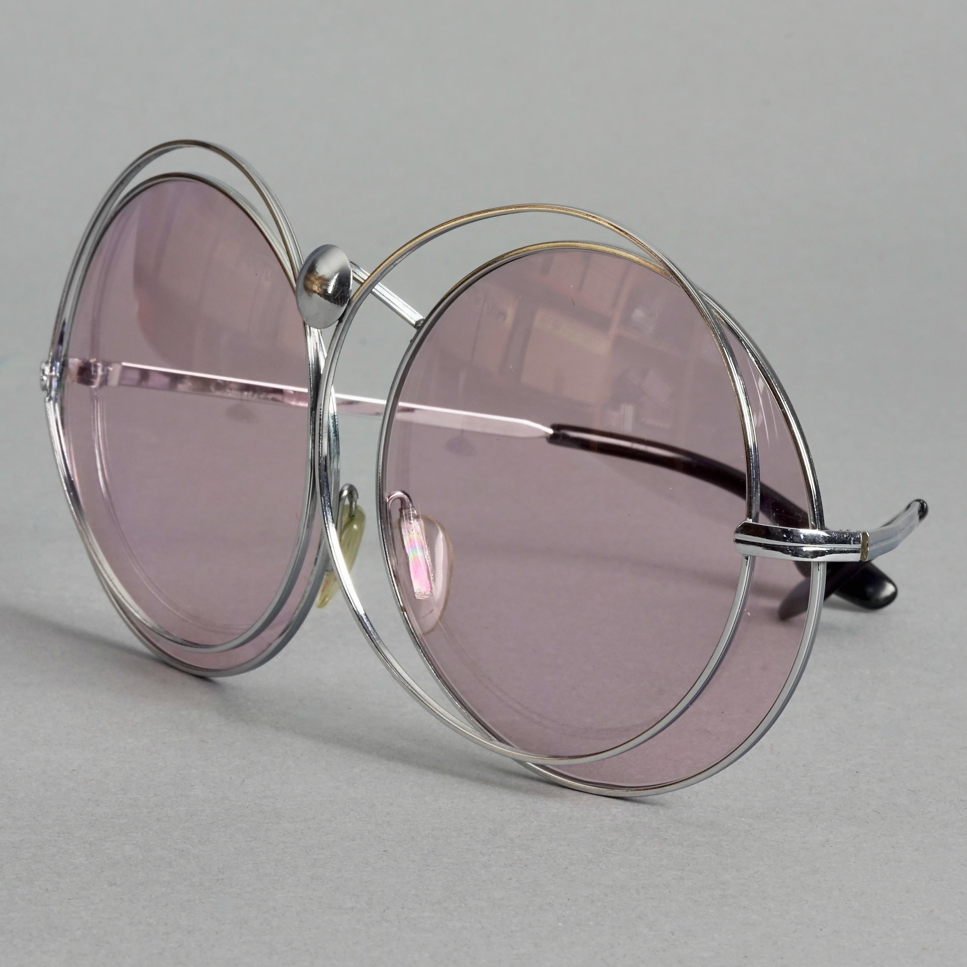 Vintage CHRISTIAN DIOR Oversized Purple Round Interlocked Silver Sunglasses In Excellent Condition For Sale In Kingersheim, Alsace
