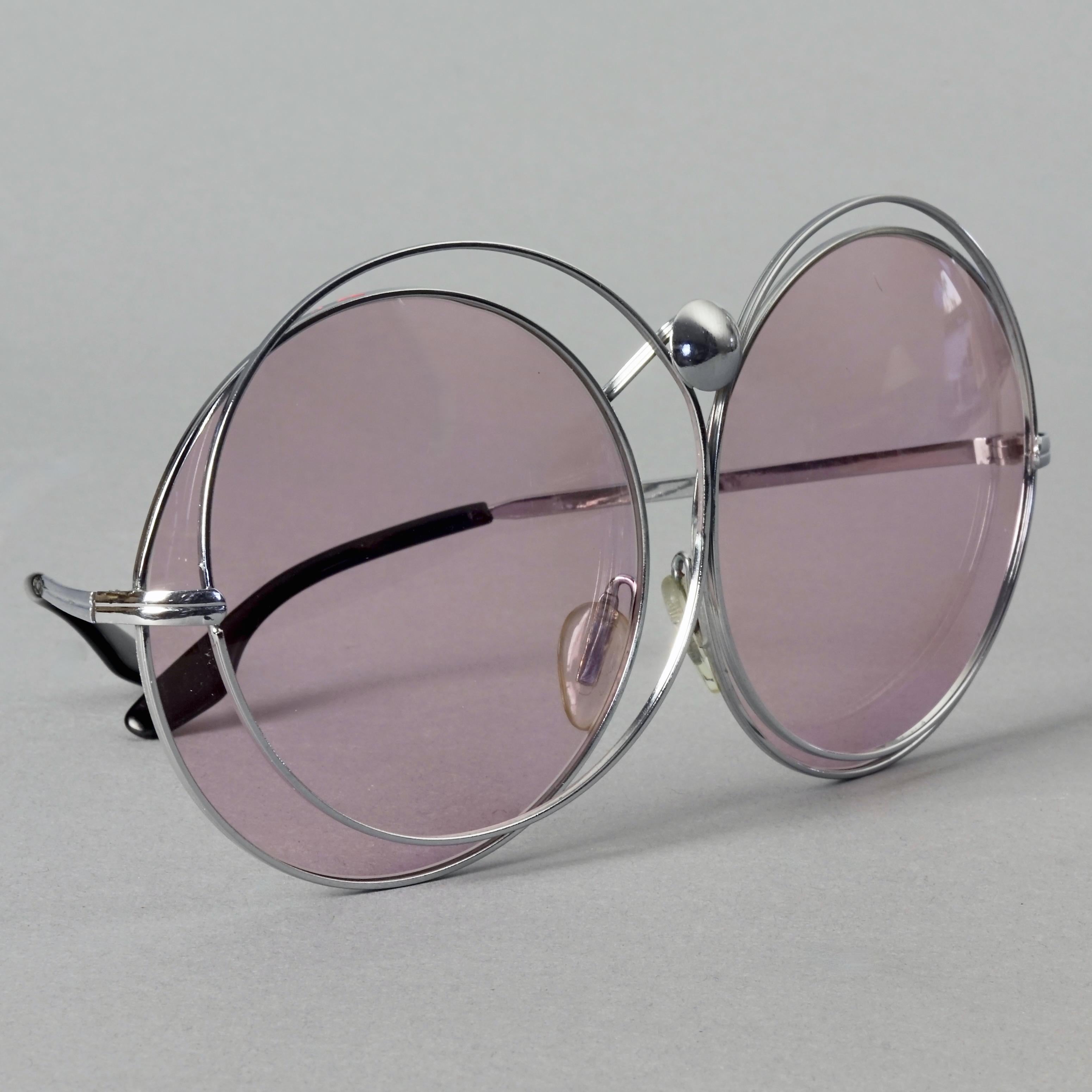 Women's Vintage CHRISTIAN DIOR Oversized Purple Round Interlocked Silver Sunglasses For Sale