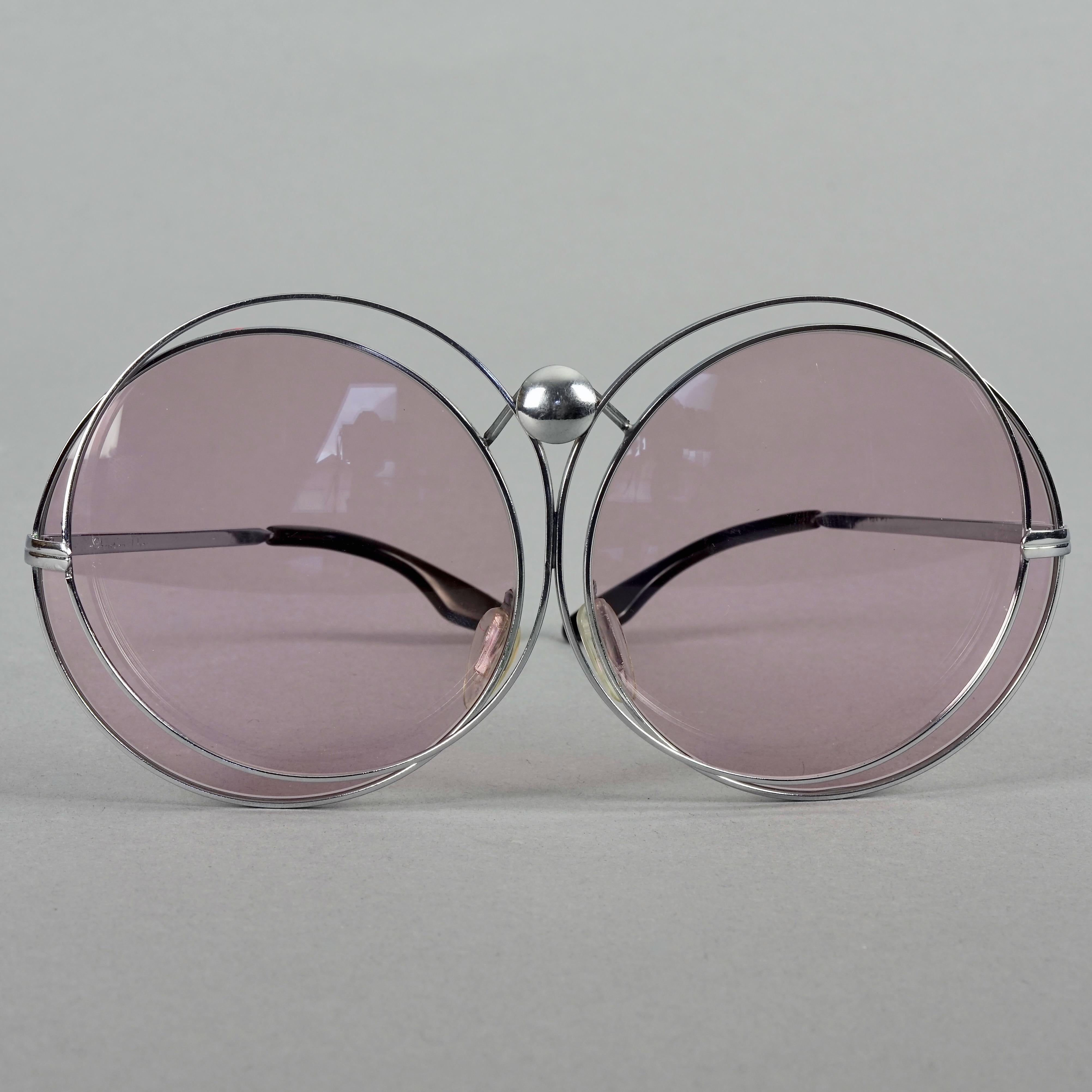Vintage CHRISTIAN DIOR Oversized Purple Round Interlocked Silver Sunglasses For Sale 3