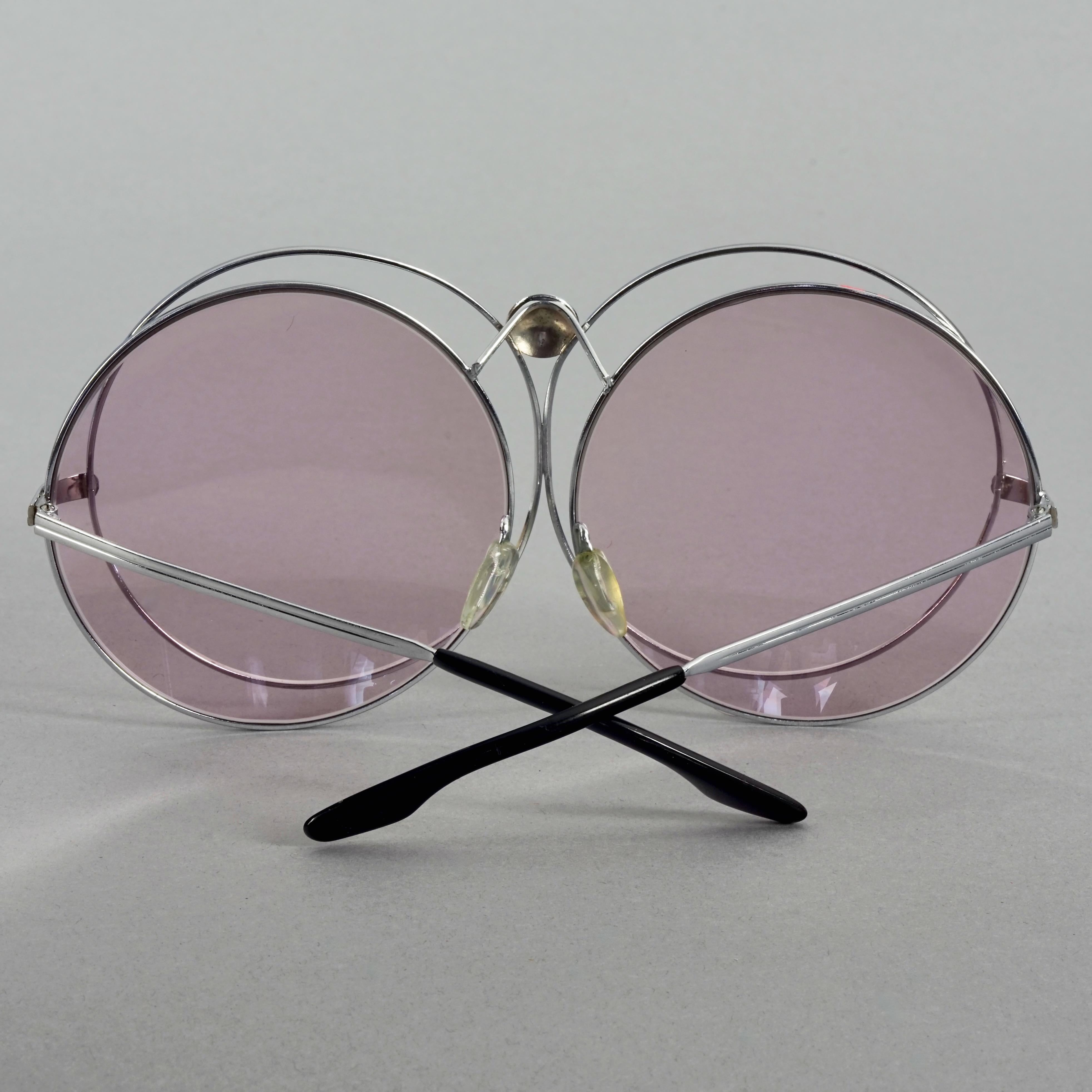 Vintage CHRISTIAN DIOR Oversized Purple Round Interlocked Silver Sunglasses For Sale 4