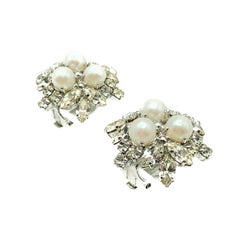 Vintage Christian Dior Pearl & Crystal Star Earrings Marc Bohan 1966