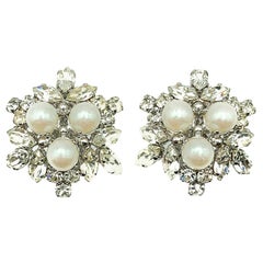 Vintage Christian Dior Pearl & Crystal Star Earrings 1966