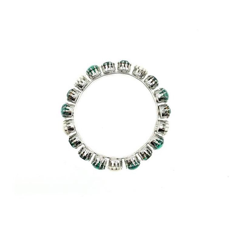 Vintage Christian Dior Pearl & Emerald Glass Bangle 1960S In Good Condition For Sale In Wilmslow, GB