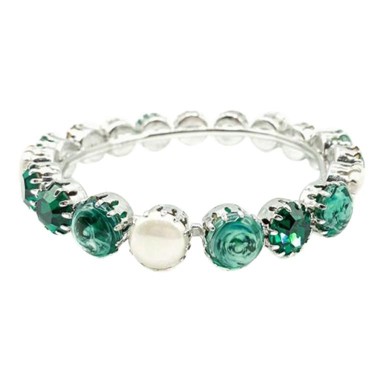 Vintage Christian Dior Pearl & Emerald Glass Bangle 1960S For Sale