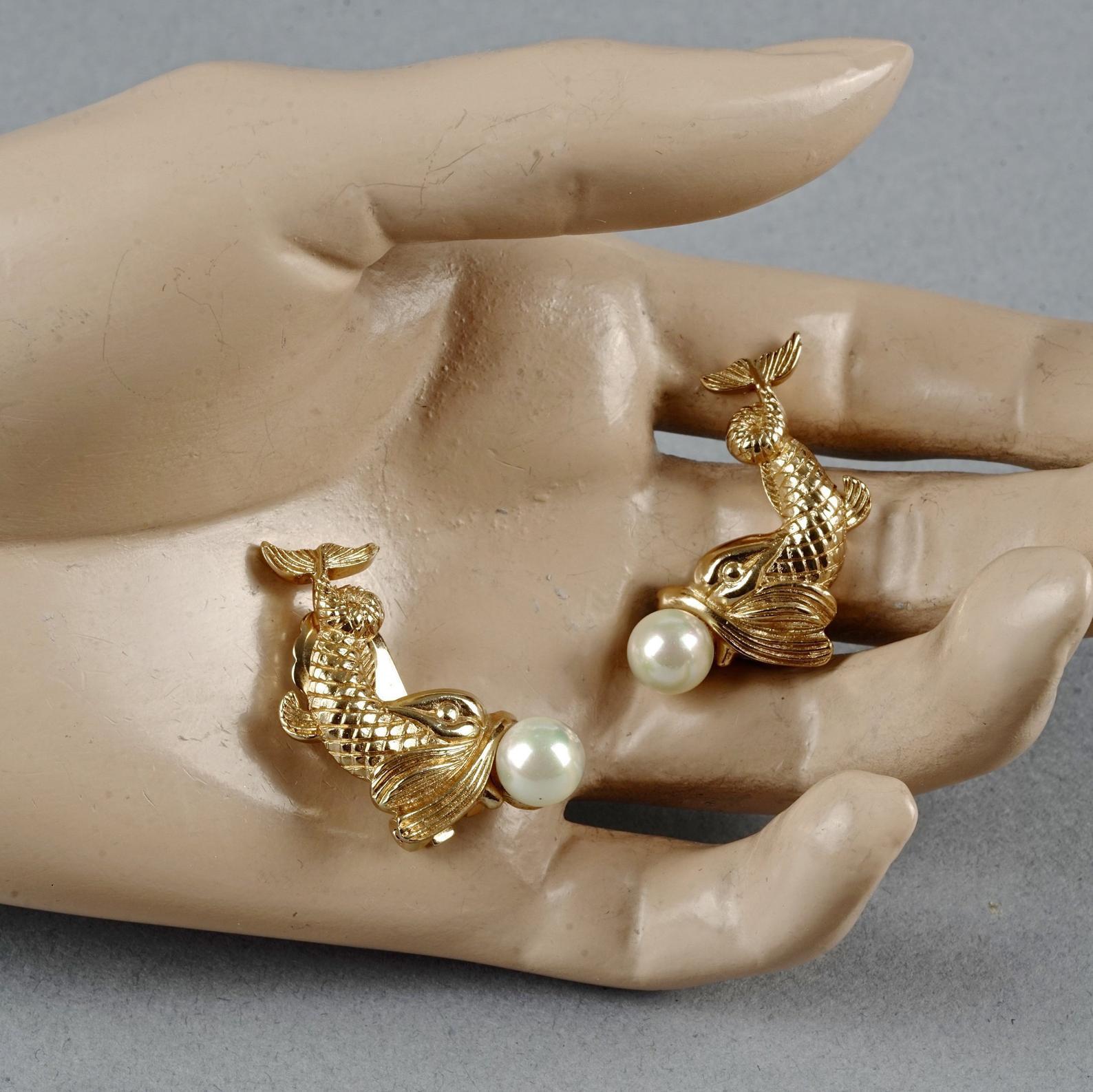Vintage CHRISTIAN DIOR Pearl Fish Earrings 3