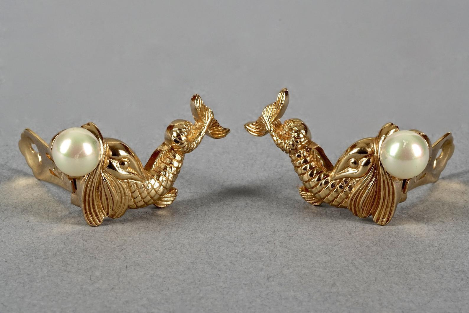 Women's Vintage CHRISTIAN DIOR Pearl Fish Earrings