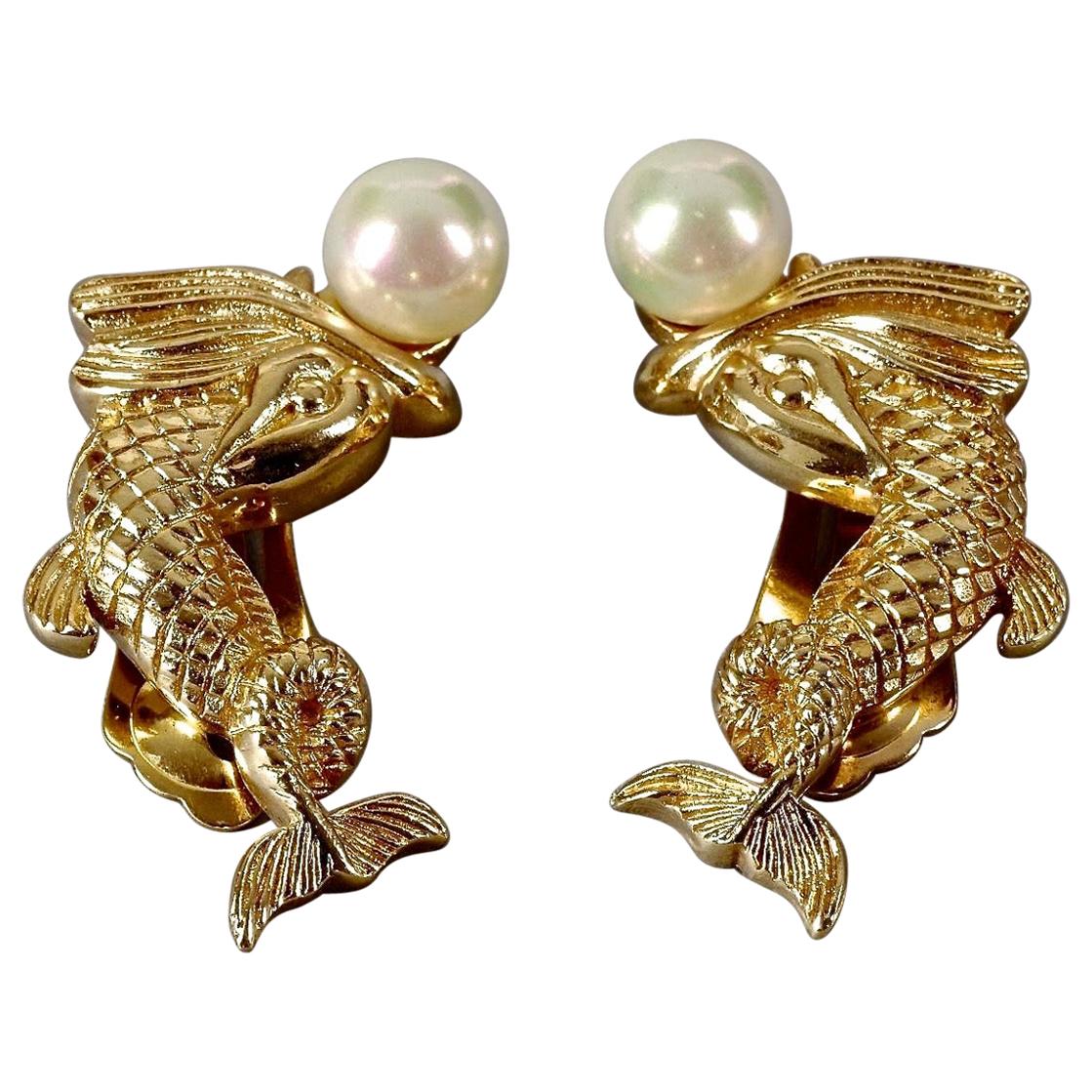 Vintage CHRISTIAN DIOR Pearl Fish Earrings