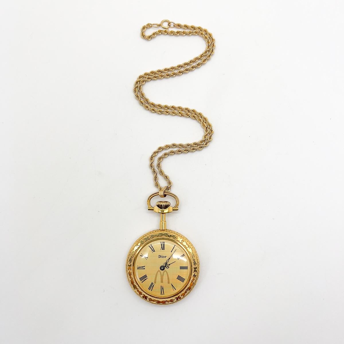 Vintage Christian Dior  Pendant Watch Necklace 1980s In Good Condition For Sale In Wilmslow, GB