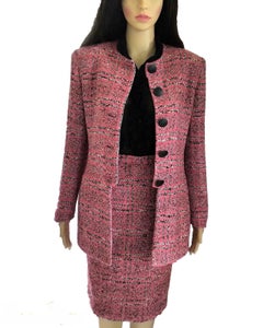 Vintage Christian Dior Pink & Black Tweed Jacket Pencil Skirt Suit FR 36/ US 4