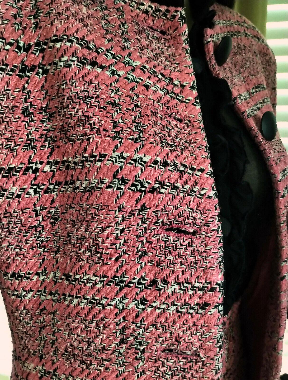 Brown Vintage Christian Dior Pink & Black Tweed Jacket Pencil Skirt Suit FR 36/ US 4  For Sale