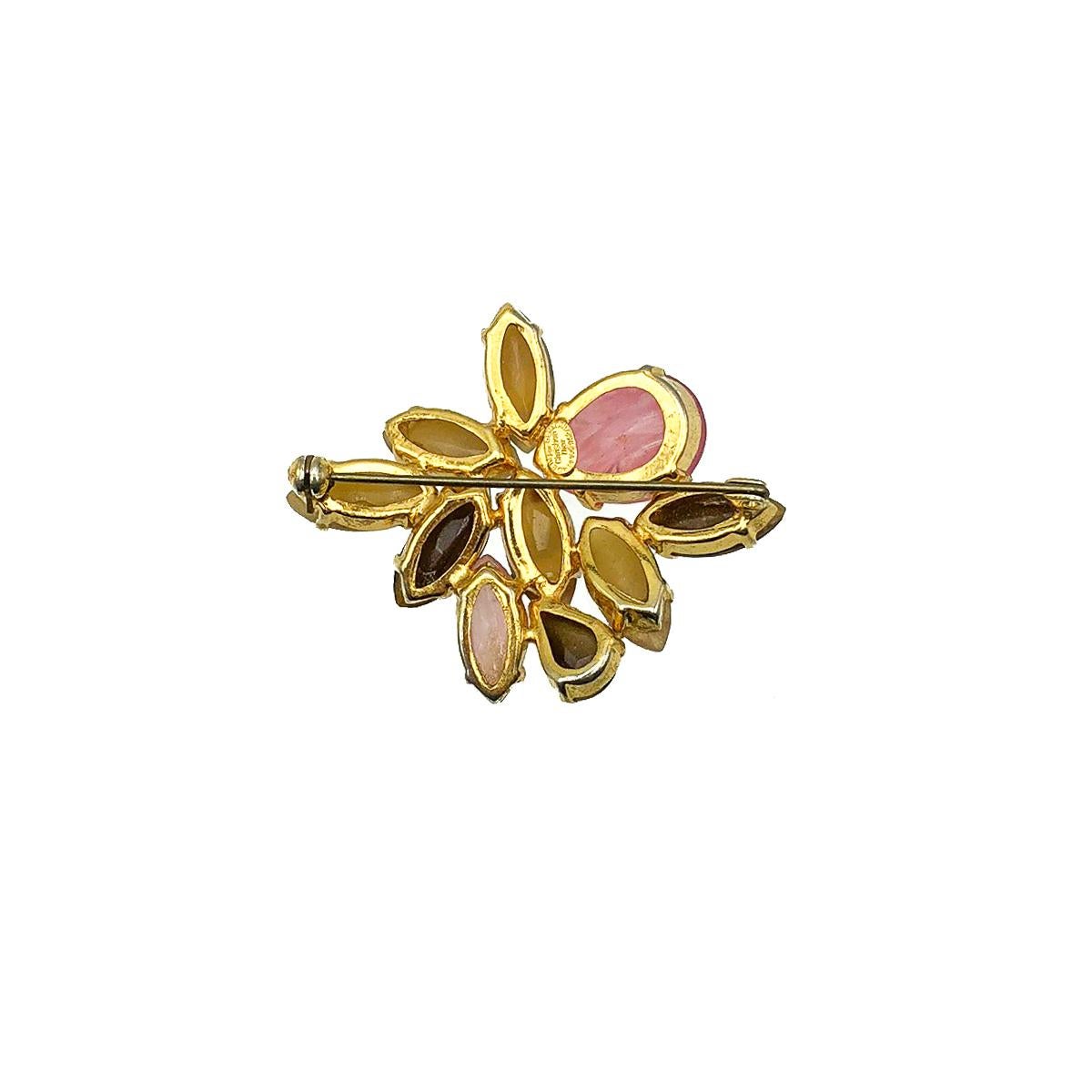 Vintage Christian Dior Pink & Brown Marquise Art Glass Brooch 1962 For Sale 1