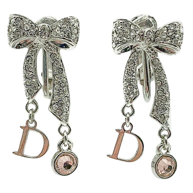 Vintage Christian Dior Pink Crystal Bow Earrings 1990s