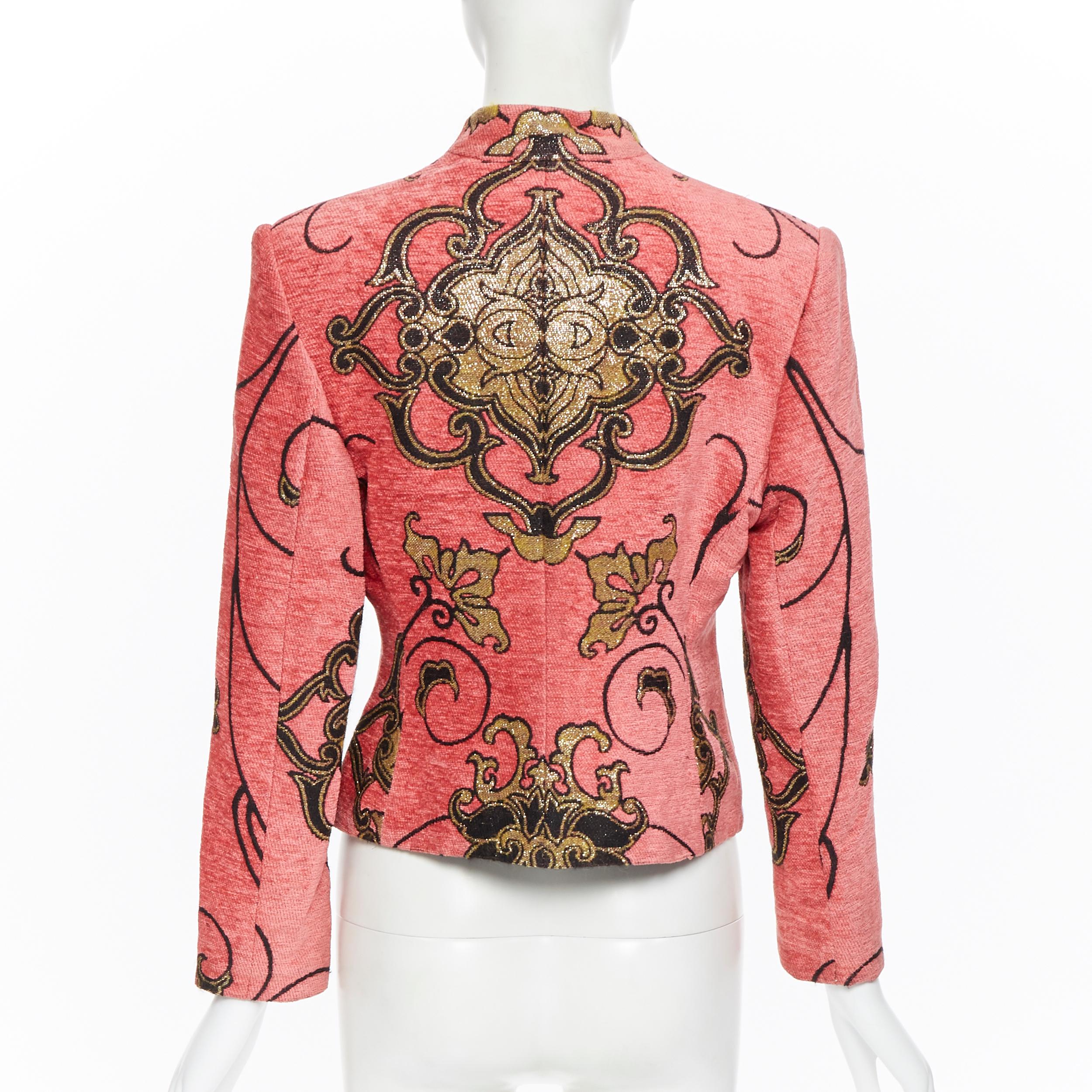 Pink vintage CHRISTIAN DIOR pink gold baroque embroidery jewel button jacket FR38