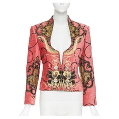 Vintage CHRISTIAN DIOR pink gold baroque embroidery jewel button jacket FR38