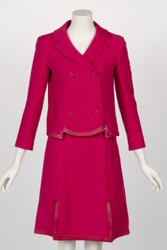 Vintage Christian Dior Pink Leather Trimmed Skirt Suit