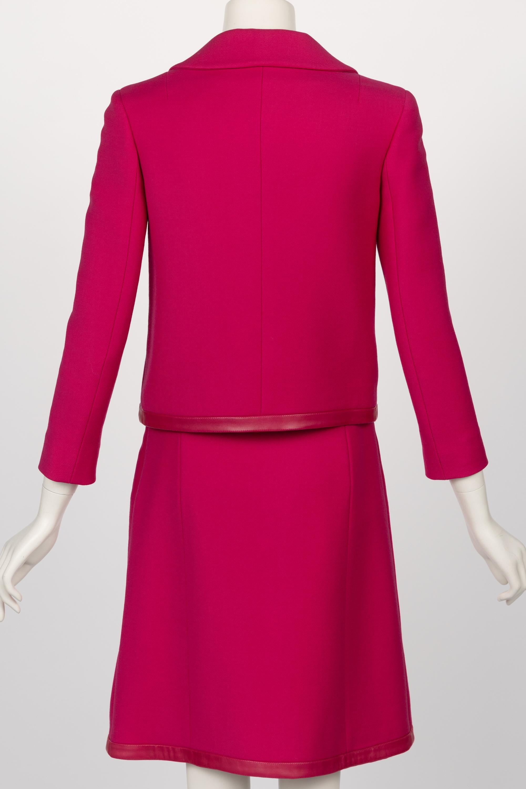 Women's Vintage Christian Dior Pink Leather Trimmed Skirt Suit For Sale