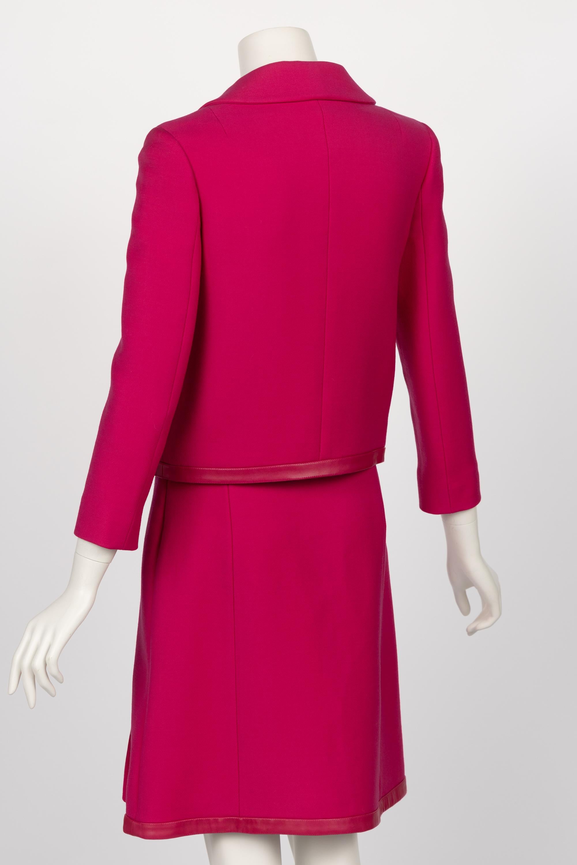 Vintage Christian Dior Pink Leather Trimmed Skirt Suit For Sale 1
