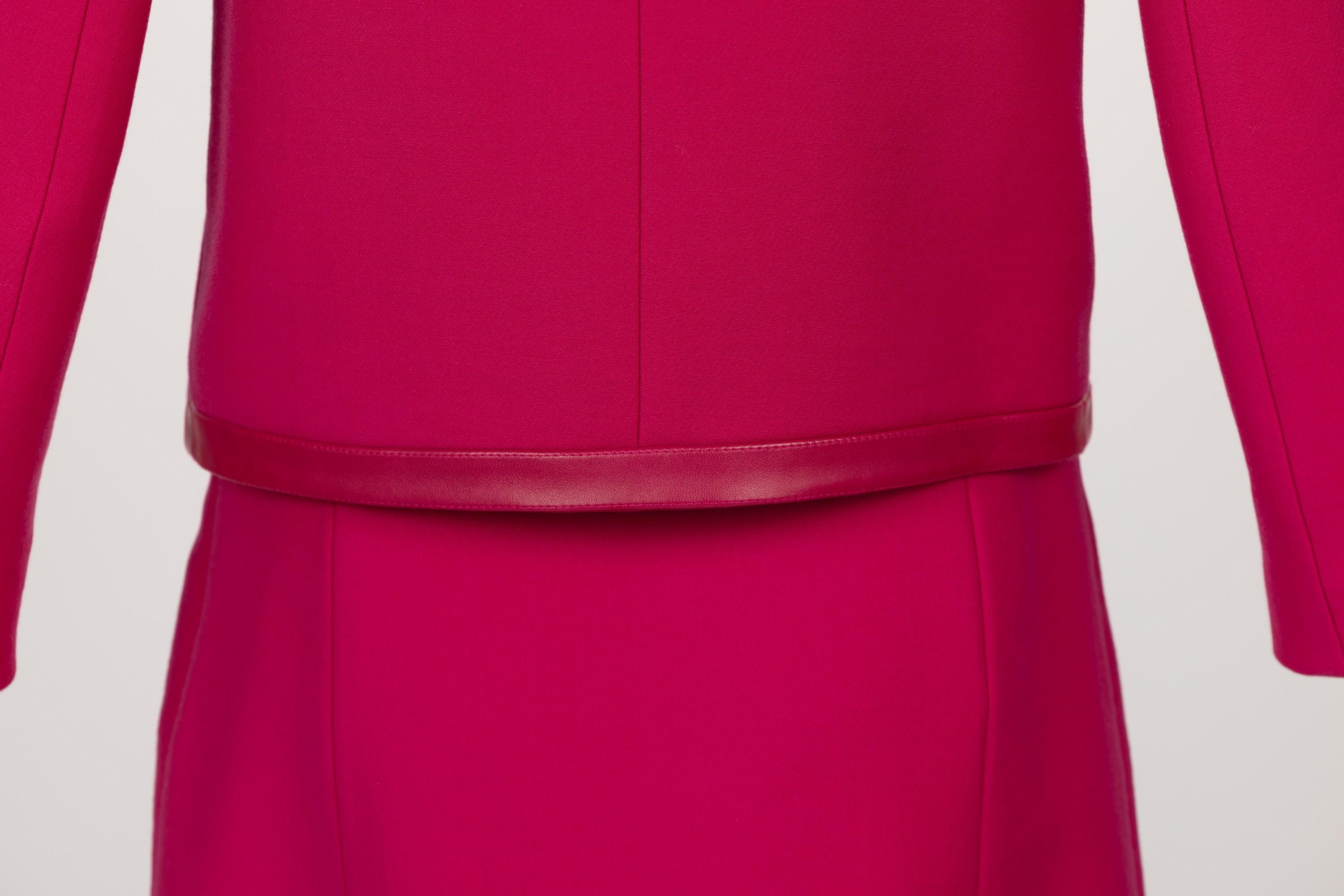 Vintage Christian Dior Pink Leather Trimmed Skirt Suit For Sale 4