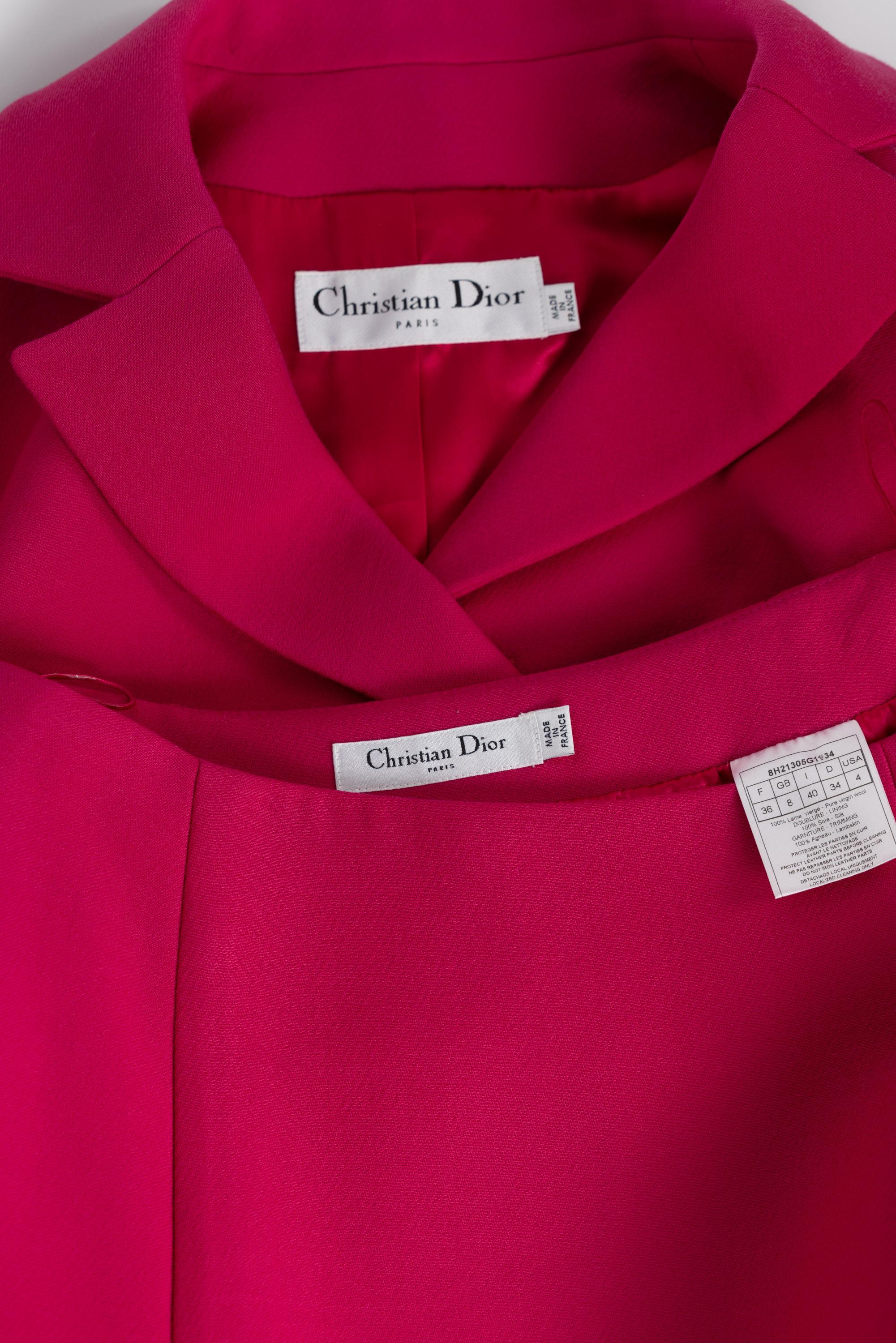 Vintage Christian Dior Pink Leather Trimmed Skirt Suit For Sale 5