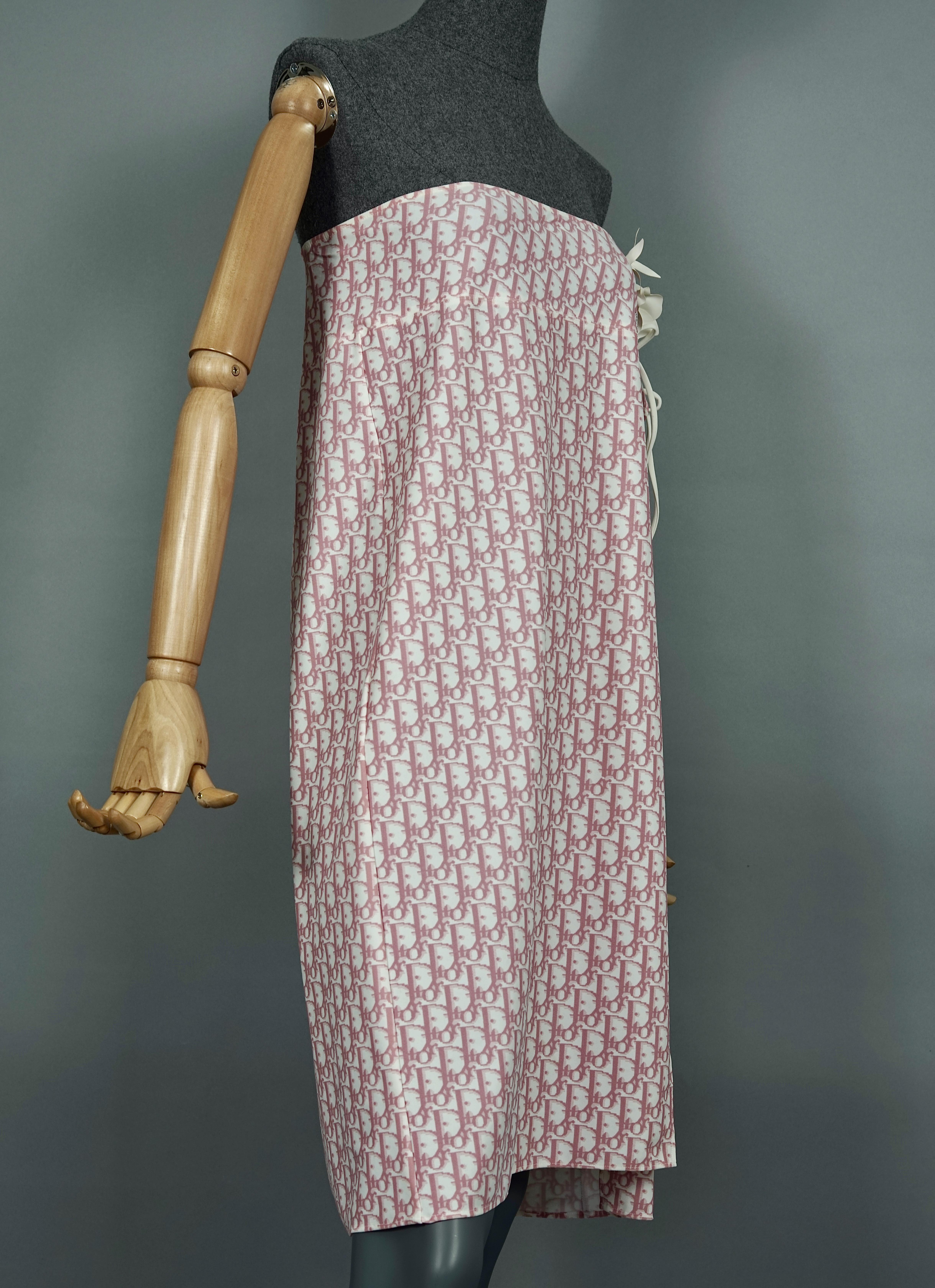 Gray Vintage CHRISTIAN DIOR Pink Logo Monogram Flowers Pareo Wraparound Skirt