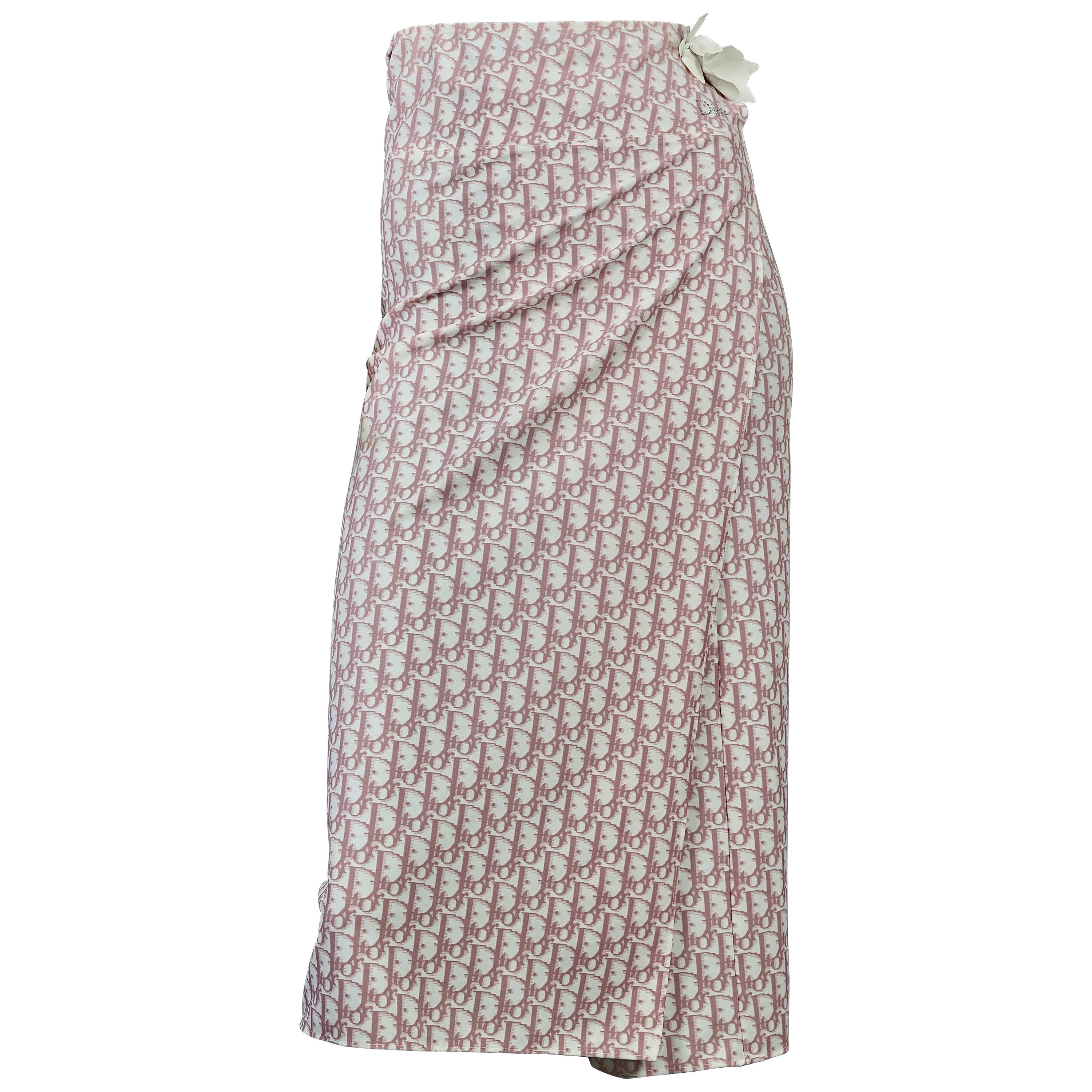 Dioriviera Pleated MidLength Skirt Pink and Gray Toile de Jouy Sauvage  Cotton Denim  DIOR RO