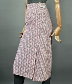 Vintage CHRISTIAN DIOR Pink Logo Monogram Flowers Pareo Wraparound Skirt