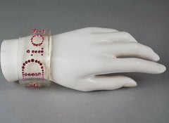 Vintage CHRISTIAN DIOR Pink Logo Rhinestone Lucite Bracelet Cuff