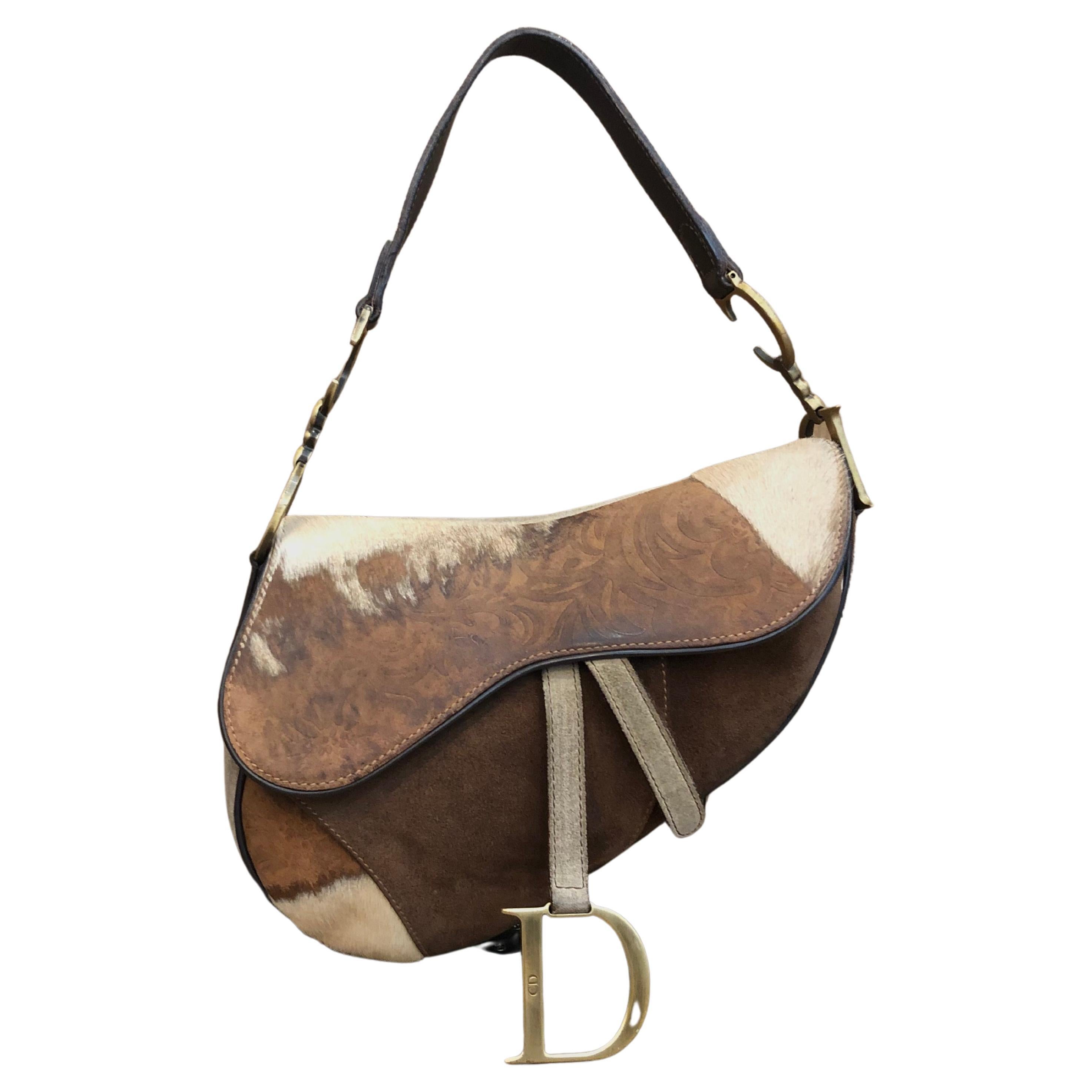 Christian Dior Embellished Suede Saddle Bag  Brown Shoulder Bags Handbags   CHR299745  The RealReal