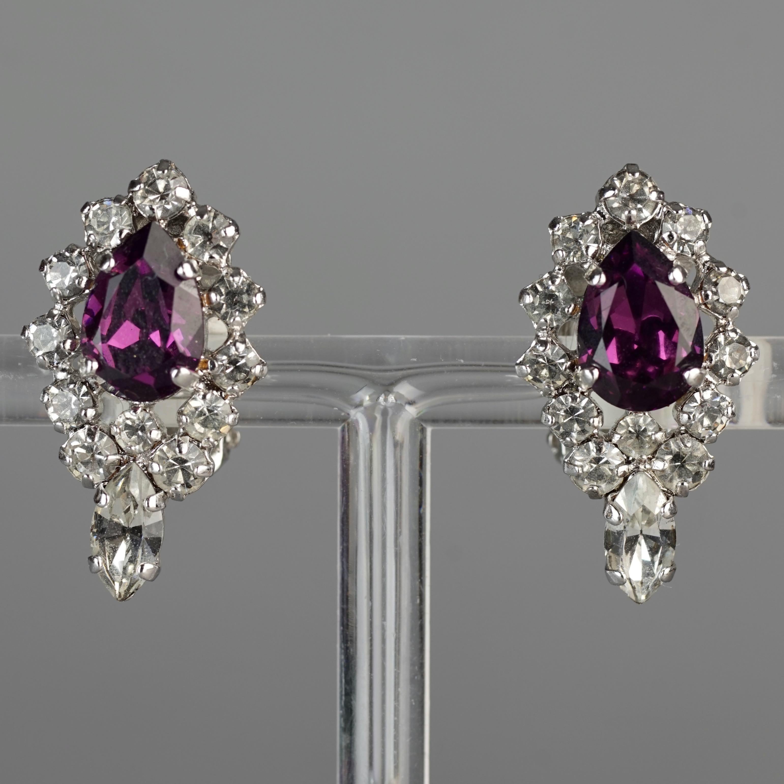 Women's Vintage CHRISTIAN DIOR Purple Amethyst Rhinestone Earrings For Sale