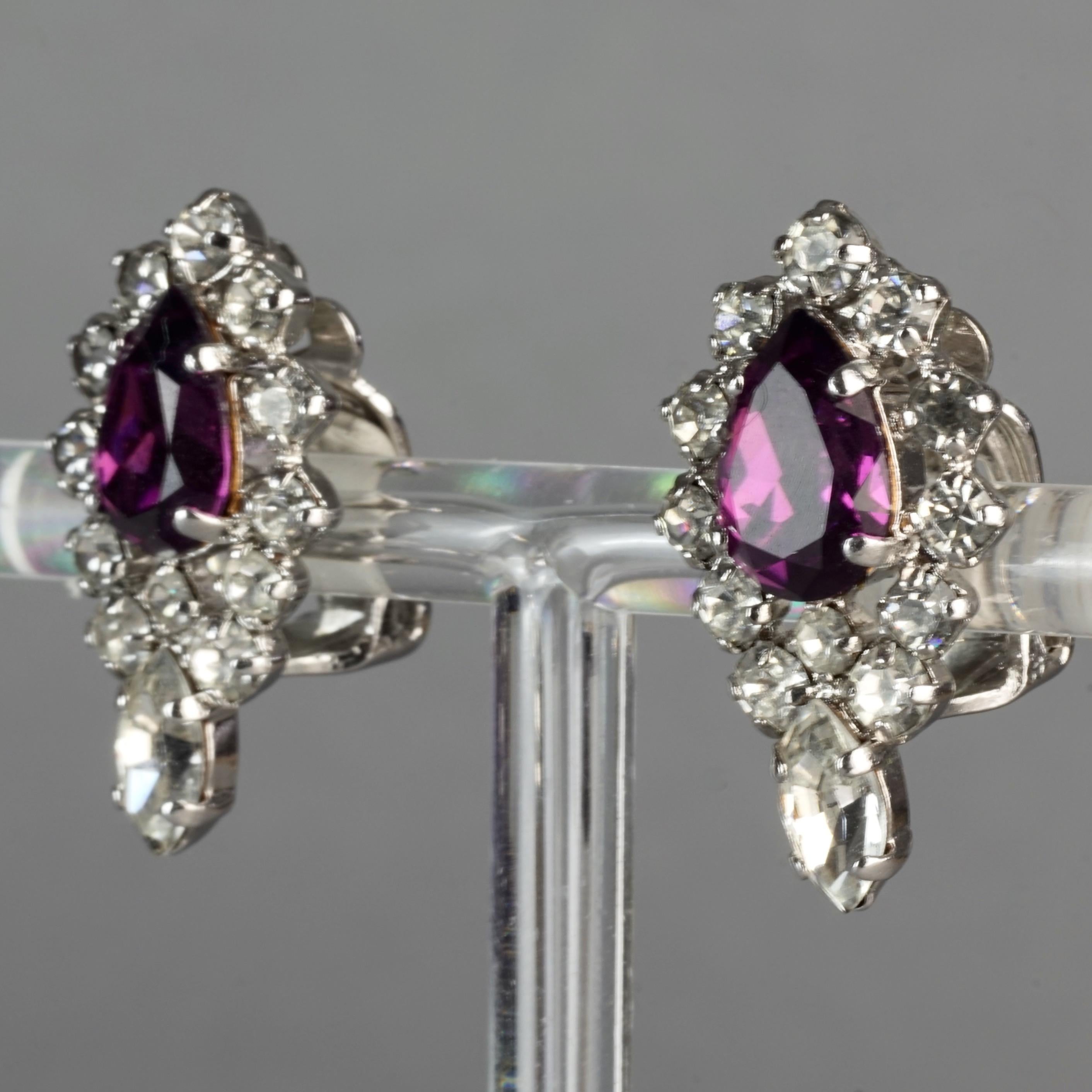 Vintage CHRISTIAN DIOR Purple Amethyst Rhinestone Earrings For Sale 2