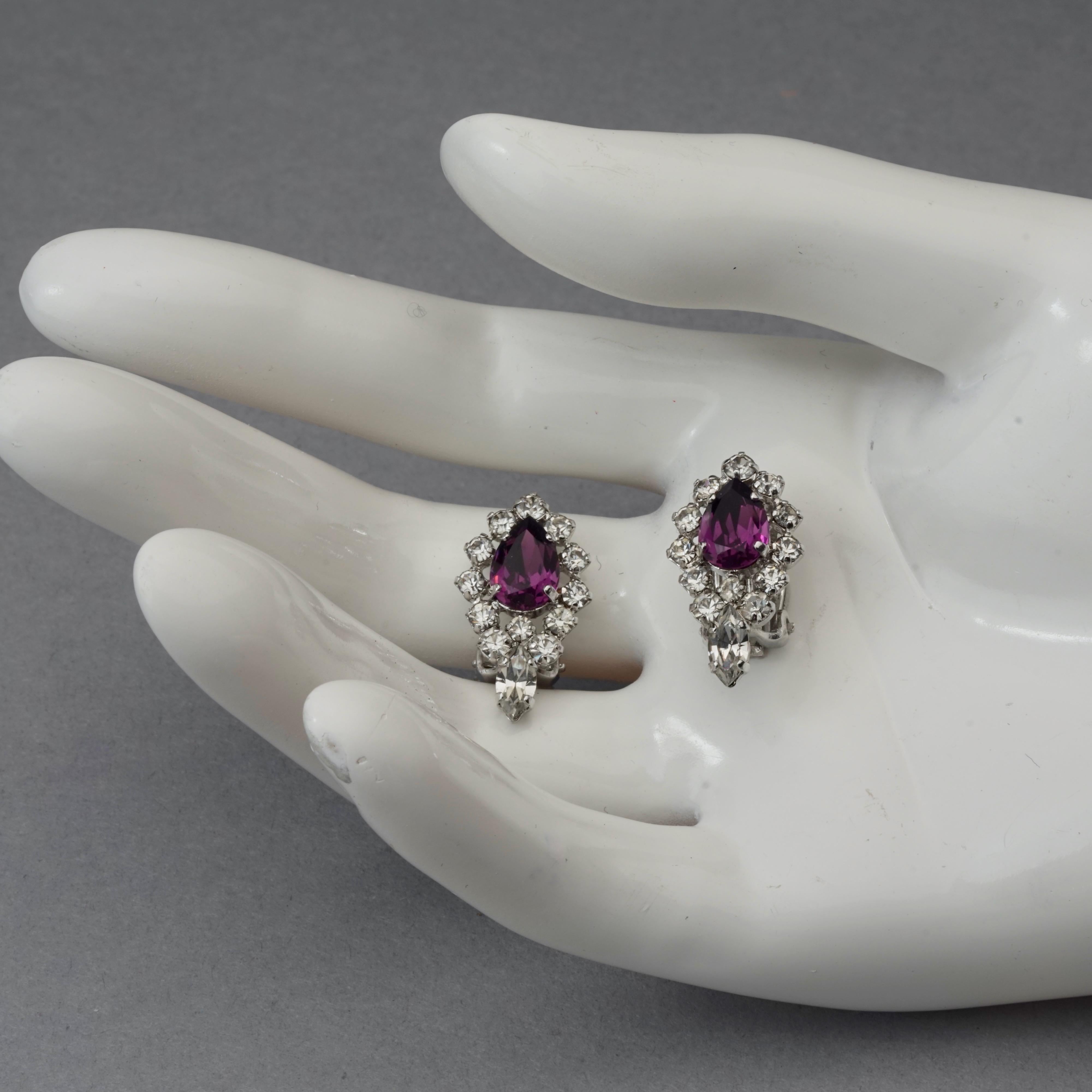 Vintage CHRISTIAN DIOR Purple Amethyst Rhinestone Earrings For Sale 3