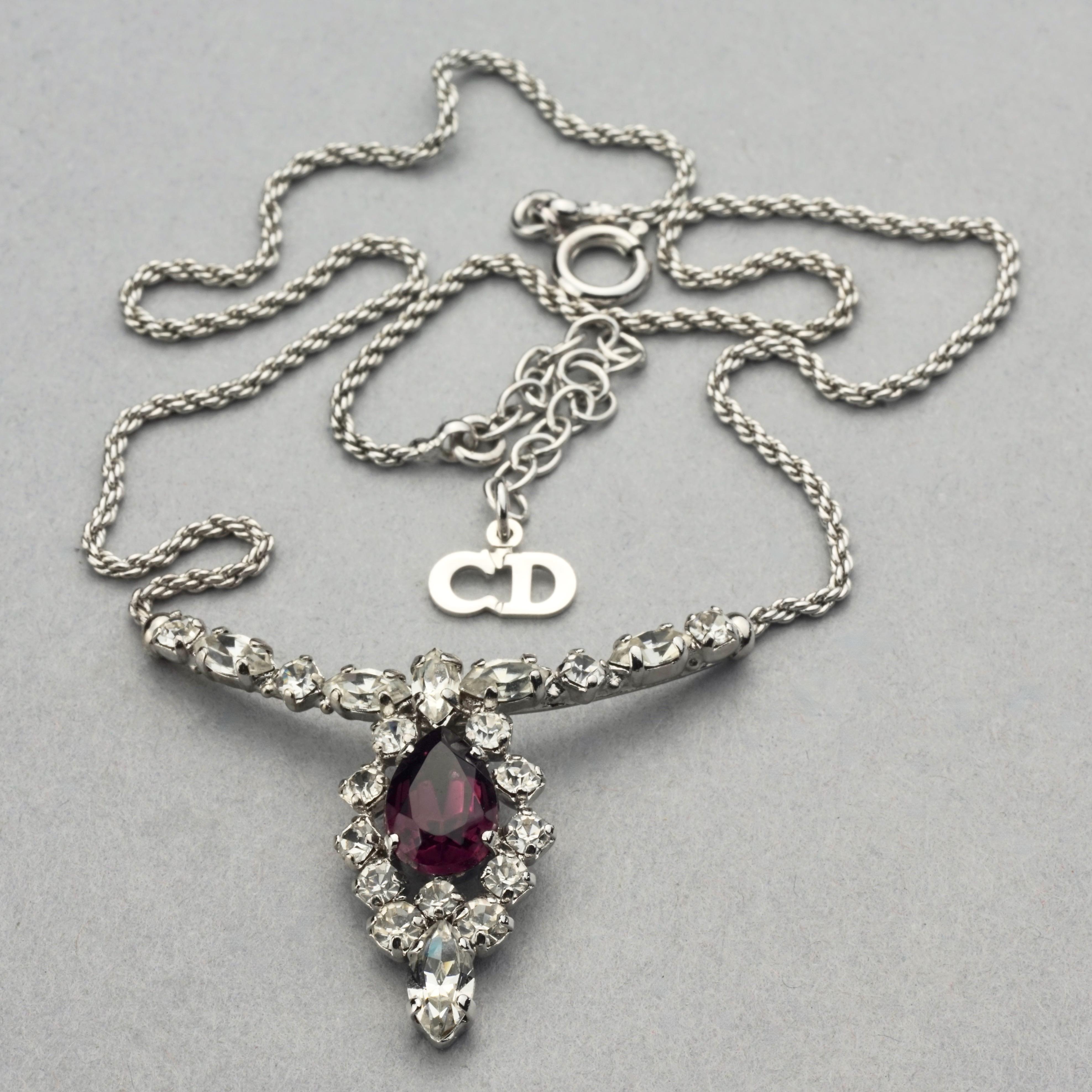 Vintage CHRISTIAN DIOR Purple Amethyst Rhinestone Necklace For Sale at