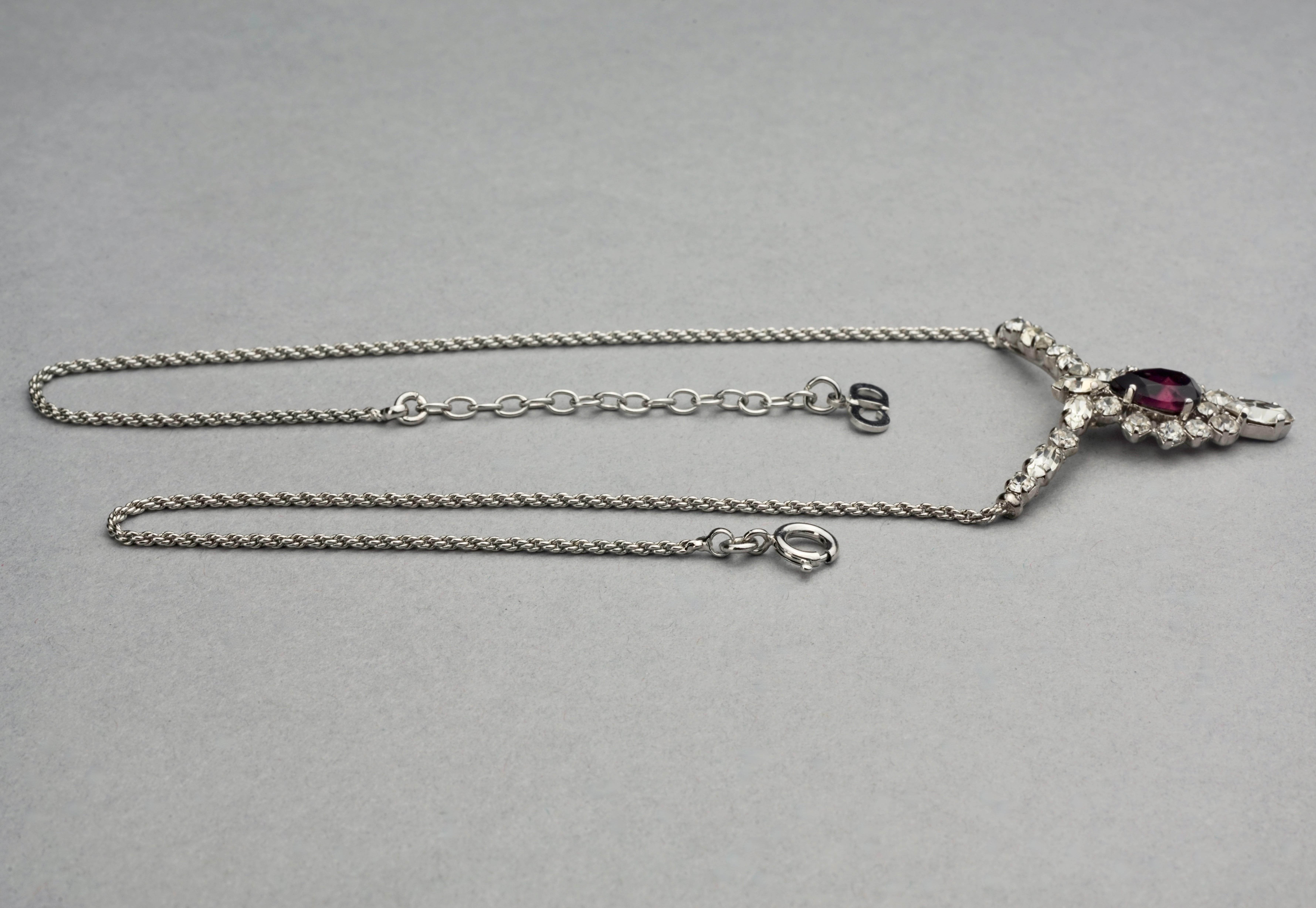 Vintage CHRISTIAN DIOR Purple Amethyst Rhinestone Necklace For Sale at