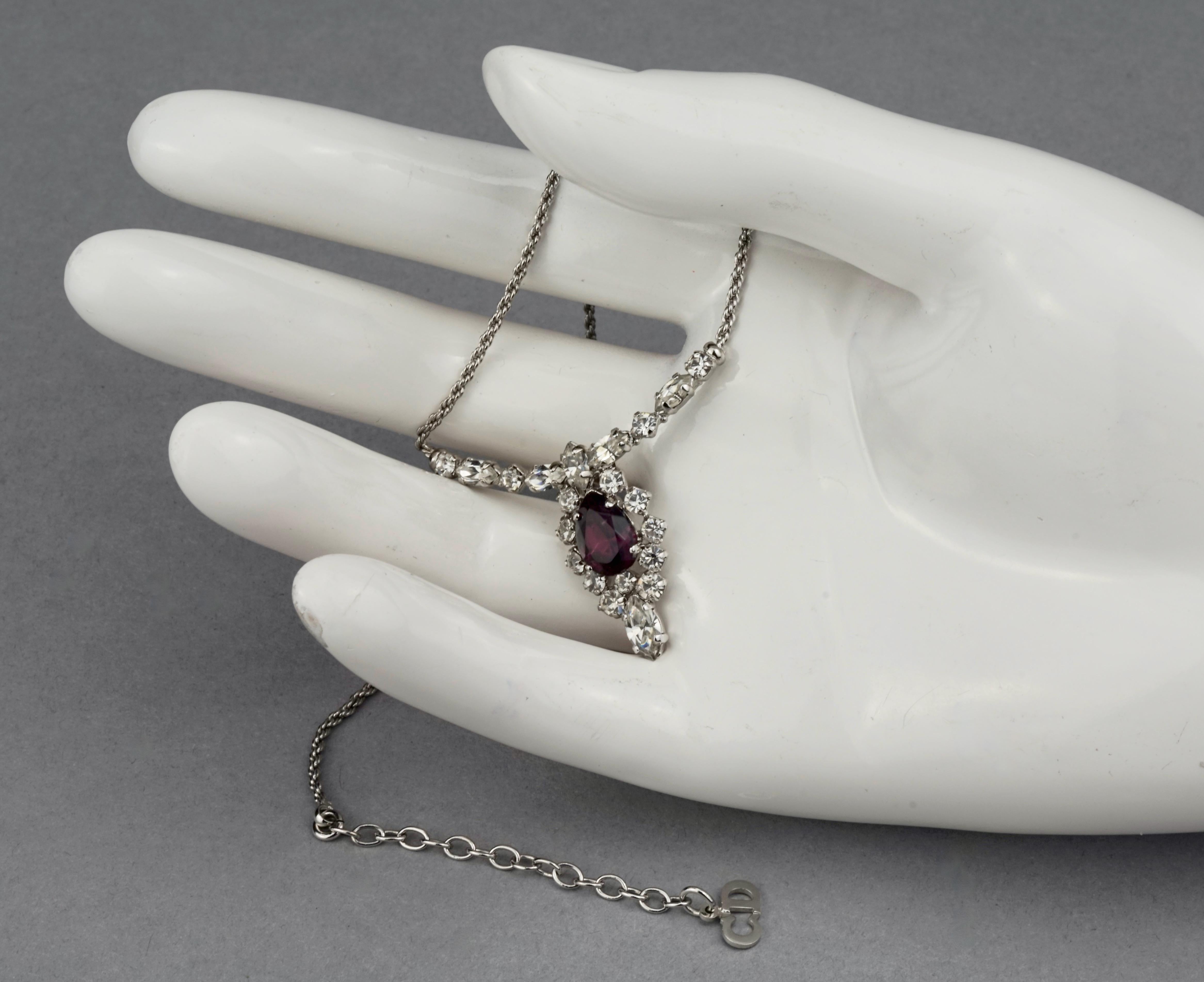 Vintage CHRISTIAN DIOR Purple Amethyst Rhinestone Necklace For Sale 1