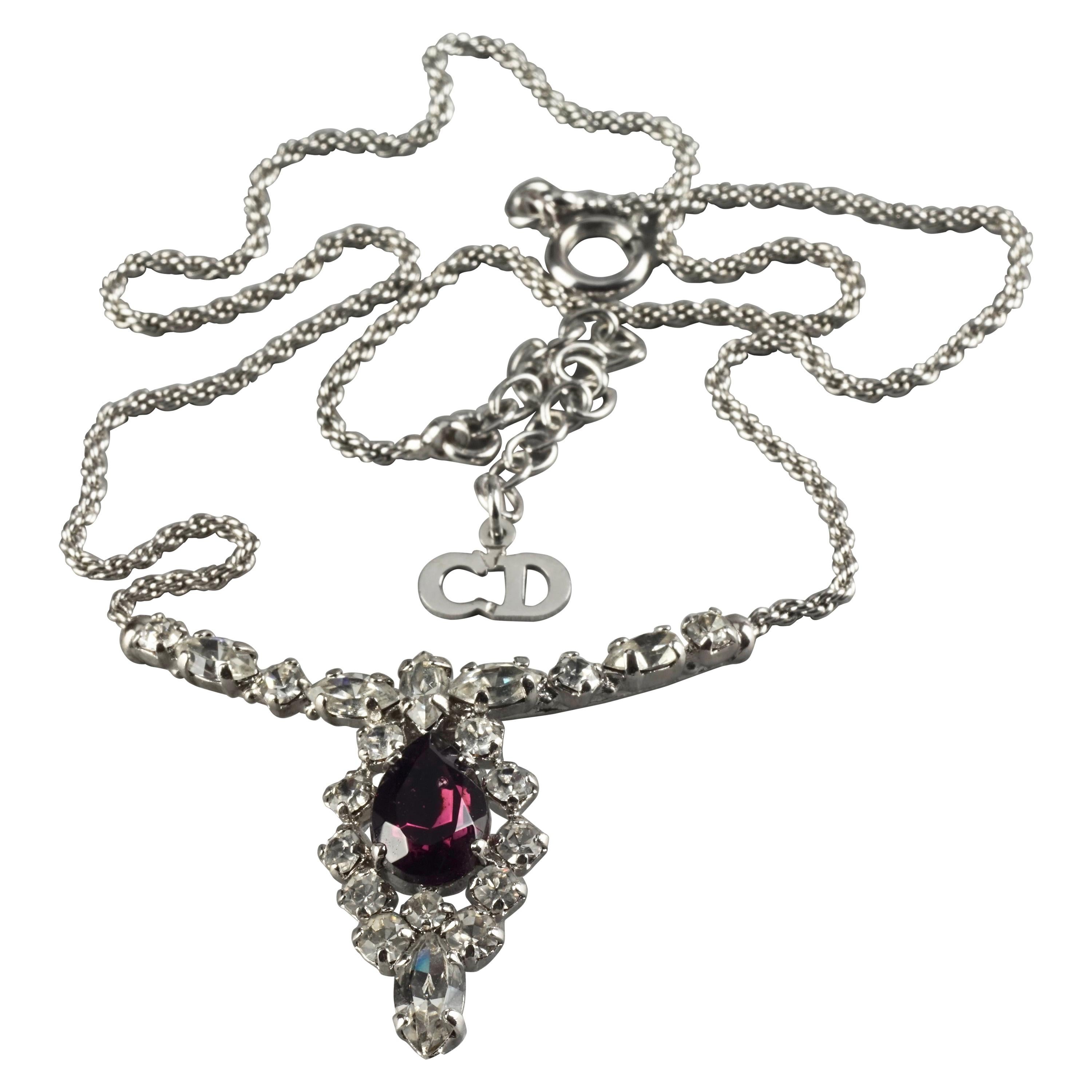 Vintage CHRISTIAN DIOR Purple Amethyst Rhinestone Necklace For Sale