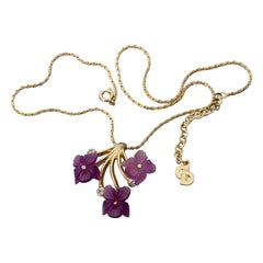 Vintage CHRISTIAN DIOR Purple Frosted Glass Flower Necklace