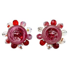 Vintage Christian Dior Raspberry Ripple Glass Earrings 1969