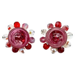 Christian Dior, boucles d'oreilles vintage en verre framboise Ripple 1969