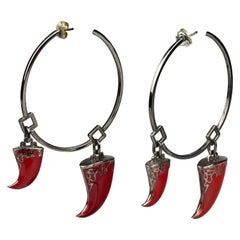 Vintage CHRISTIAN DIOR Red Claw Charm Hoop Earrings by John Galliano