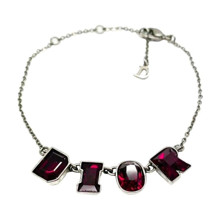 Vintage Christian Dior Red Crystal Letter Bracelet 1990s For Sale